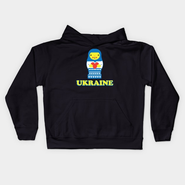 I heart Ukraine, l Support Ukraine, matryoshka wearing a babushka, Ukraine gift idea Kids Hoodie by penandinkdesign@hotmail.com